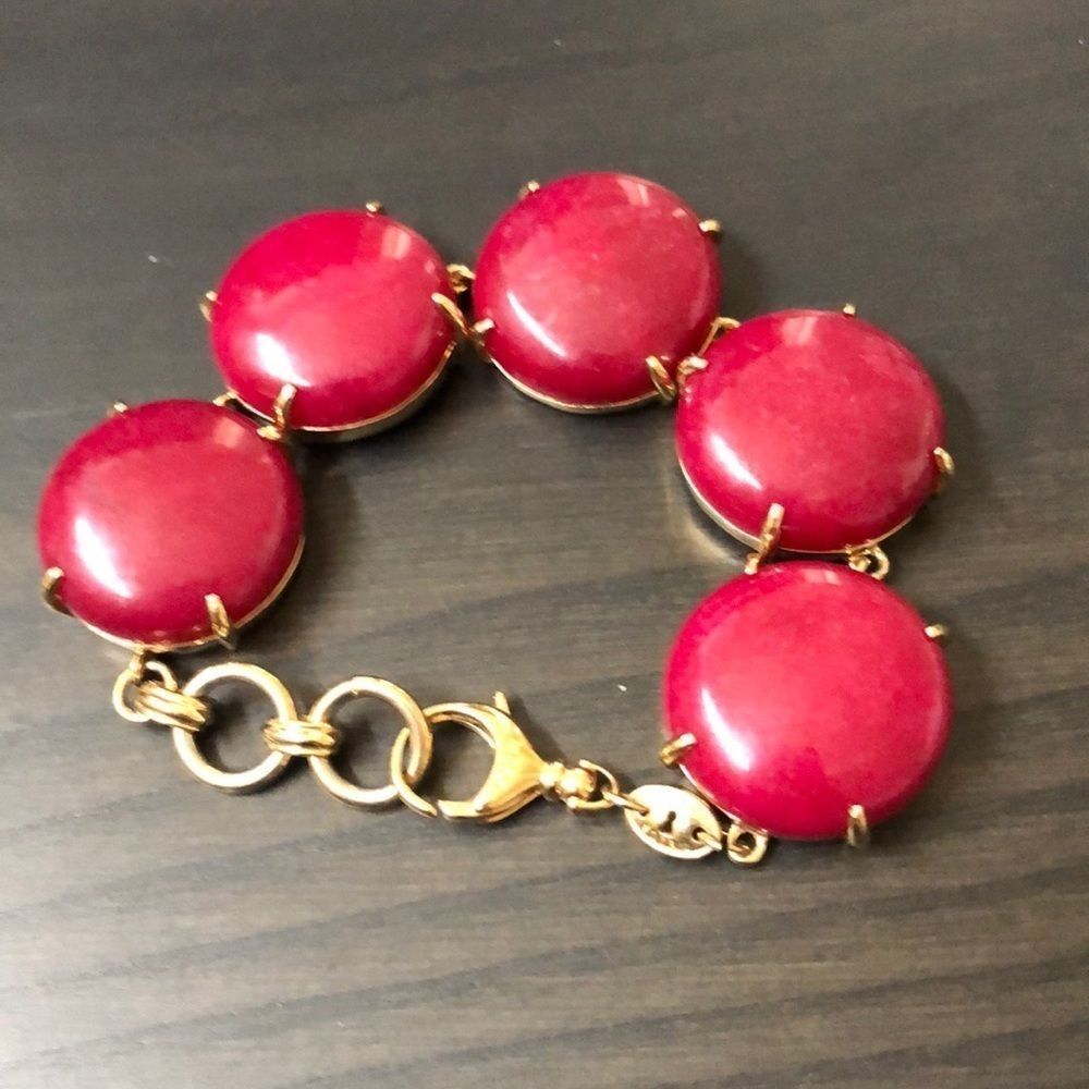 FOSSIL GOLD TONE,S/STEEL,5 SEMI PRECIOUS FUCHSIA GEMSTONES BRACELET JA6253710